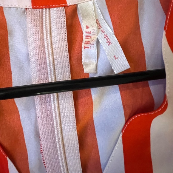 Orange and Cream Striped Summer Shirt and Skirt Ensemble - Picture 2 of 8